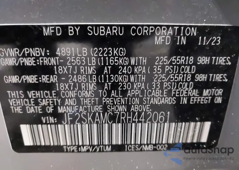 2024 Subaru Forester Touring z USA, uszkodzony, nr VIN JF2SKAMC7RH442061